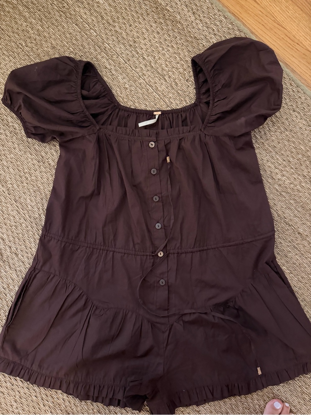 Free People Black Puff-Sleeve Button Romper